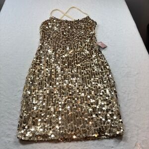 Bear Dance Sequin Mini Dress Womens Large Gold NEW Open Back Bodycon Party